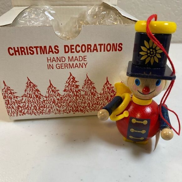 VINTAGE Steinbach Christmas Band French Horn Player Wooden Ornament - Picture 6 of 7